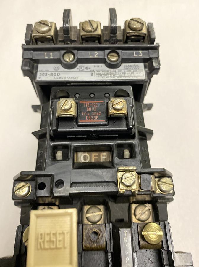 Used Allen-Bradley,509-B0D,Series B Size 1 Motor Starter 27AMP 600V 3 Pole 120V Coil