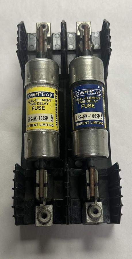 Used BUSSMANN,R25100-2CR,FUSE HOLDER WITH LPS-RK-100SP FUSES