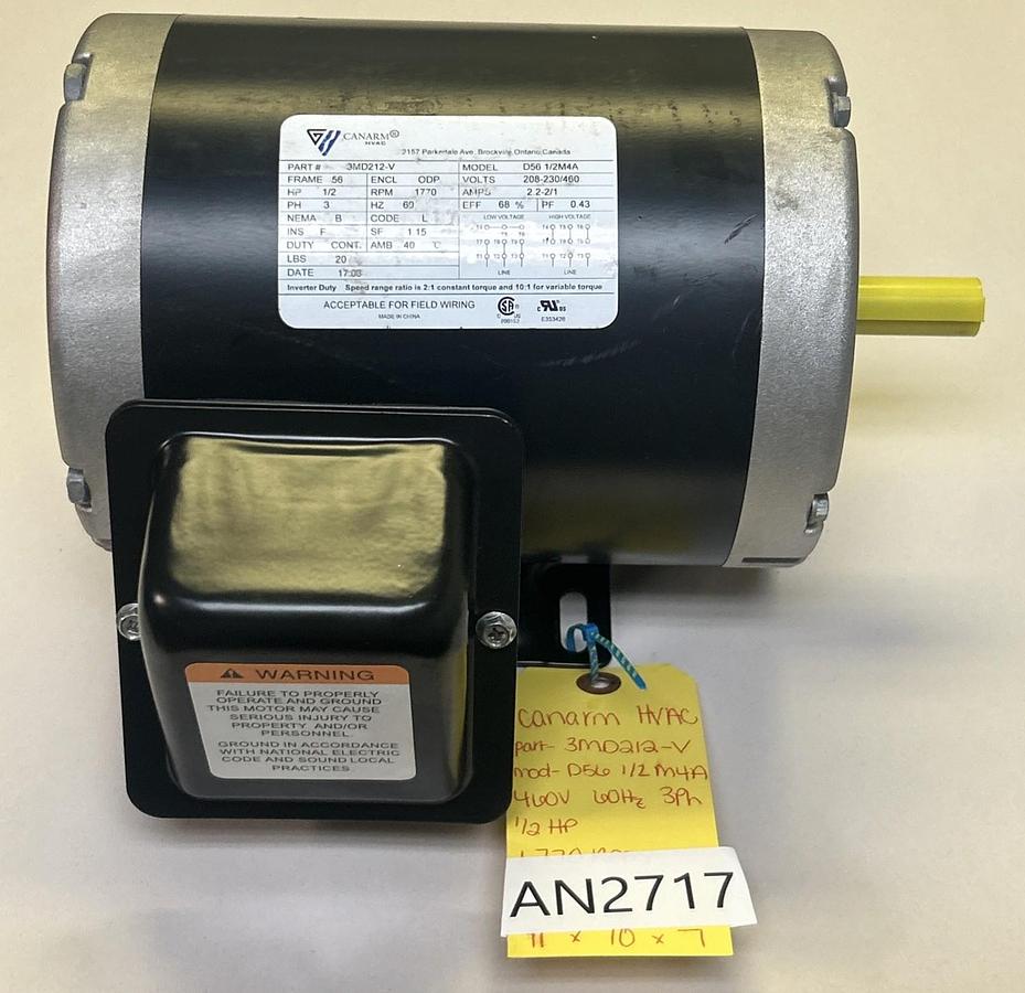 CANARM,3MD212-V,MOTOR 1/2HP 208-230/460V 1770RPM 3PH 56 FRAME NOS