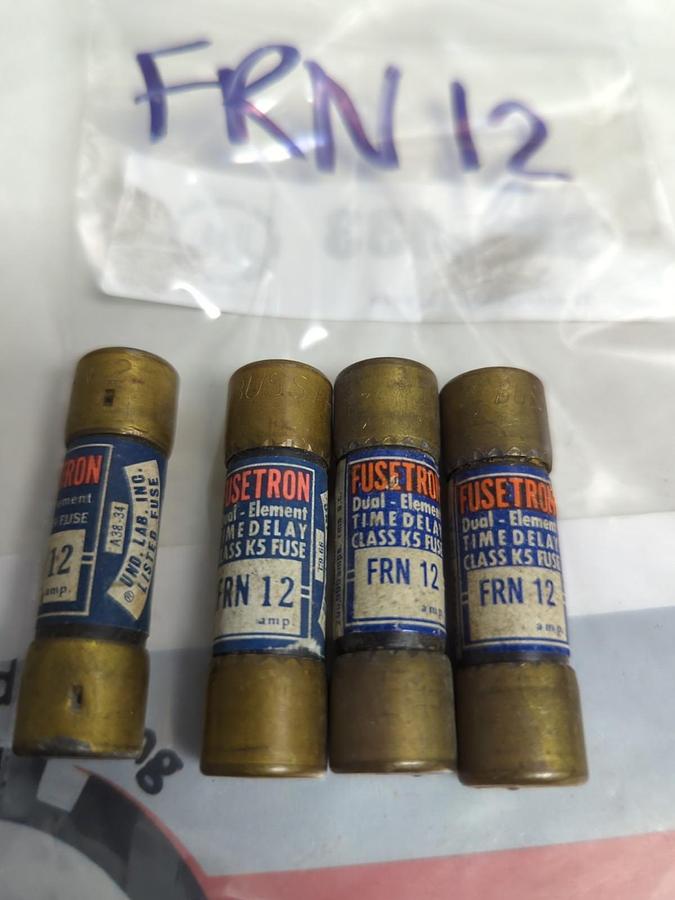 Used COOPER BUSSMANN,FRN-12,FUSETRON 12 AMP FUSE LOT OF 4 PRE-OWNED