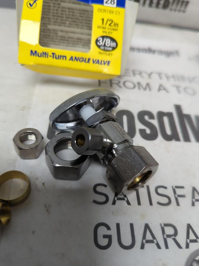 BRASS CRAFT,OCR19XC1,MULTI TURN ANGLE VALVE 1/2 IN INLET 3/8 IN OUTLET NOS