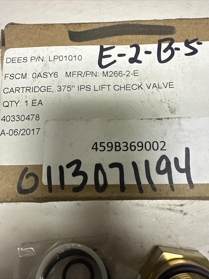 DMP,M266-2-E/MPL065,3/8" IPS Check Valve Cartridge