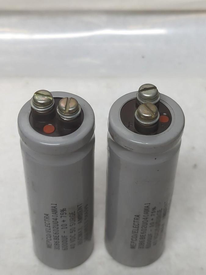 Used MEPCO/ELECTRA,3186BR602U02U40AMA1,CAPACITOR 600UF-10+75% LOT OF 2 PRE-OWNED