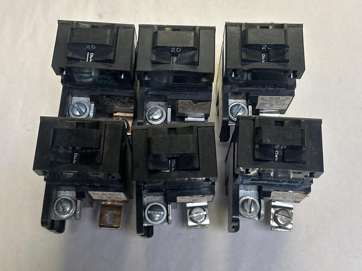 Used BULLDOG,P120,PUSHMATIC CIRCUIT BREAKER 20A 120/240V 1P LOT OF 6