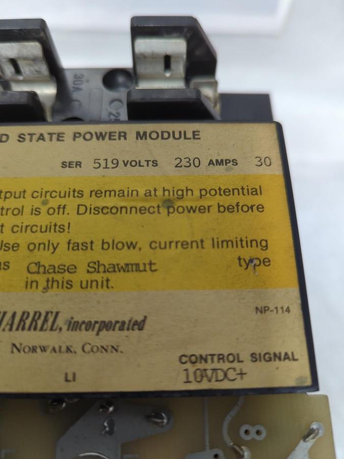Used HARREL,PM-230L,SOLID STATE POWER MODULE SER 519 230V 30A PRE-OWNED