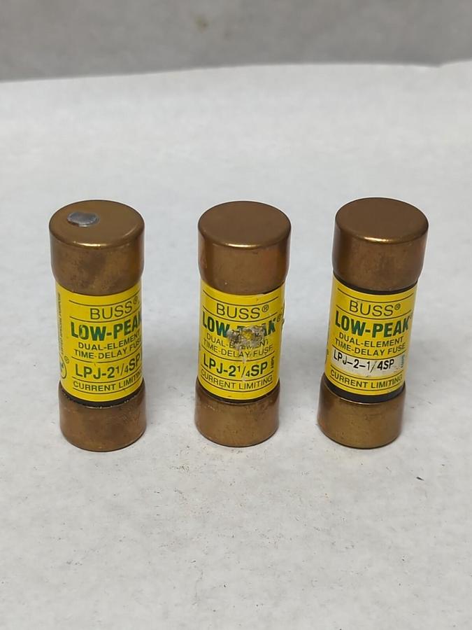 Used COOPER BUSSMANN,LPJ-2-1/4SP,LOW-PEAK 2-1/4 AMP FUSE LOT OF 3 PRE-OWNED