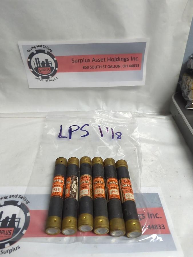 Used COOPER BUSSMANN,LPS-1-1/8,LOW-PEAK 1-1/8 AMP FUSE LOT OF 6 PRE-OWNED