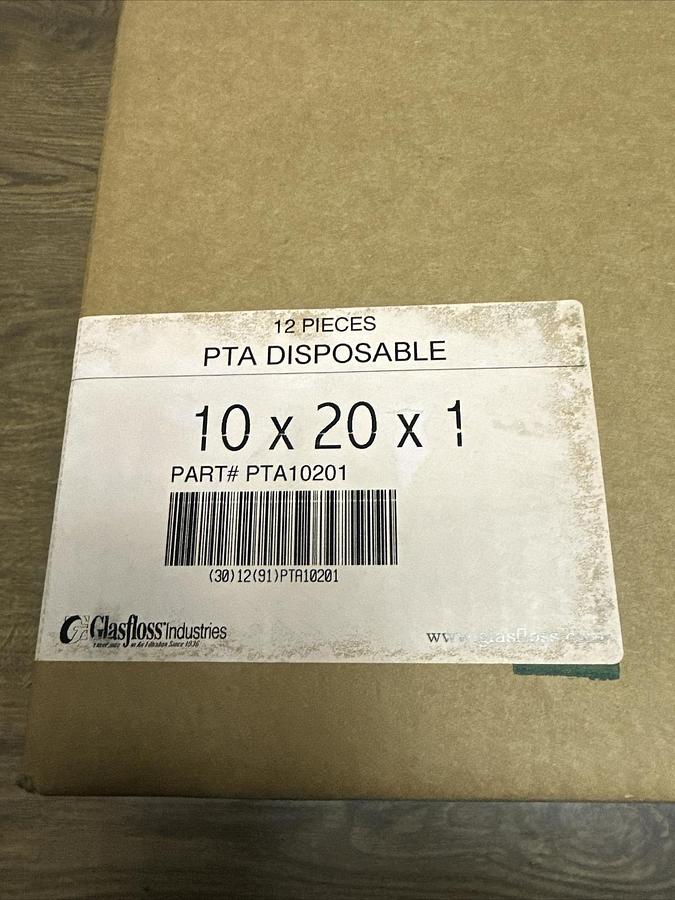 Used GlasFloss,PTA10201,Air Filter 10X20X1 Box of 12