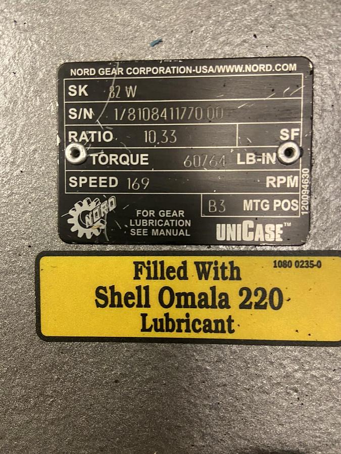 Used Nord,SK82KW,UniCase Gear Reducer Ratio 10.33 Torque 60764Lb-IN 169RPM