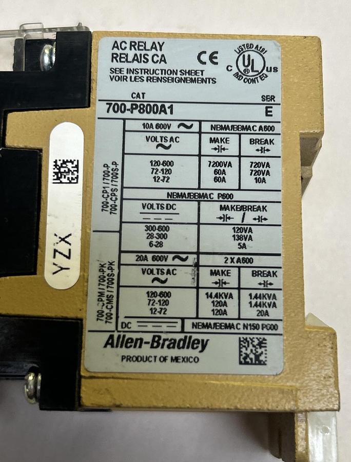 Used ALLEN BRADLEY,700-P800A1,AC RELAY
