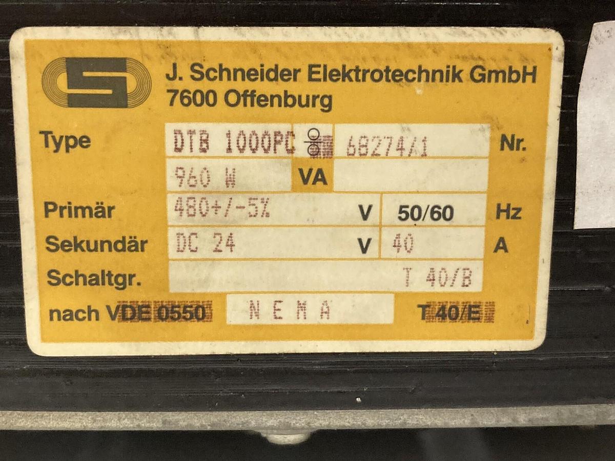 Used J Schneider Elektrotechnik,DTB 1000PC 68274/1, Transformer 50/60 Hz  40A
