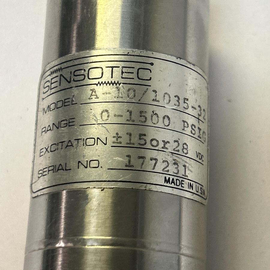 Used SENSOTEC,A-10/1035-32,PRESSURE TRANSDUCER RANGE 0-1500 PSIG