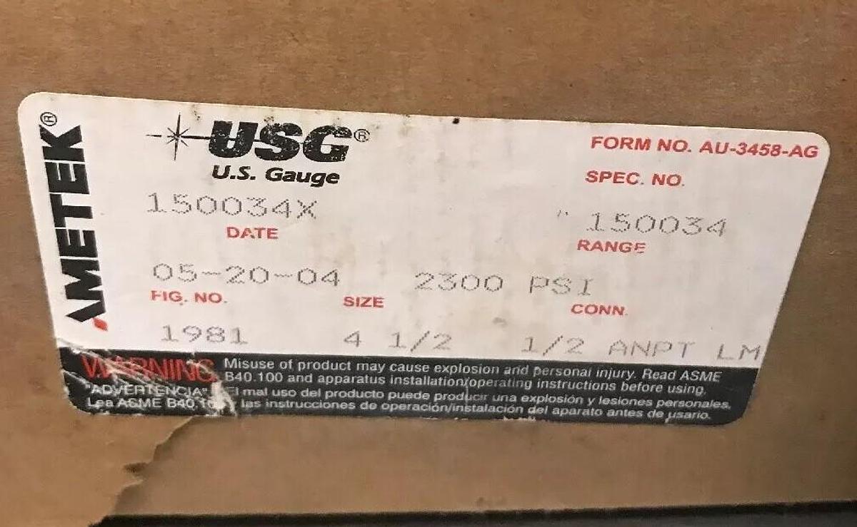 USG Ametek,150034X,GAUGE 2300PSI 1/2 ANPT