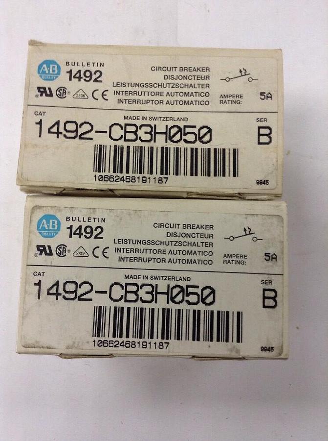 Allen-Bradley,1492-CB3H050,Circuit Breaker  Series B 5A LOT OF 2