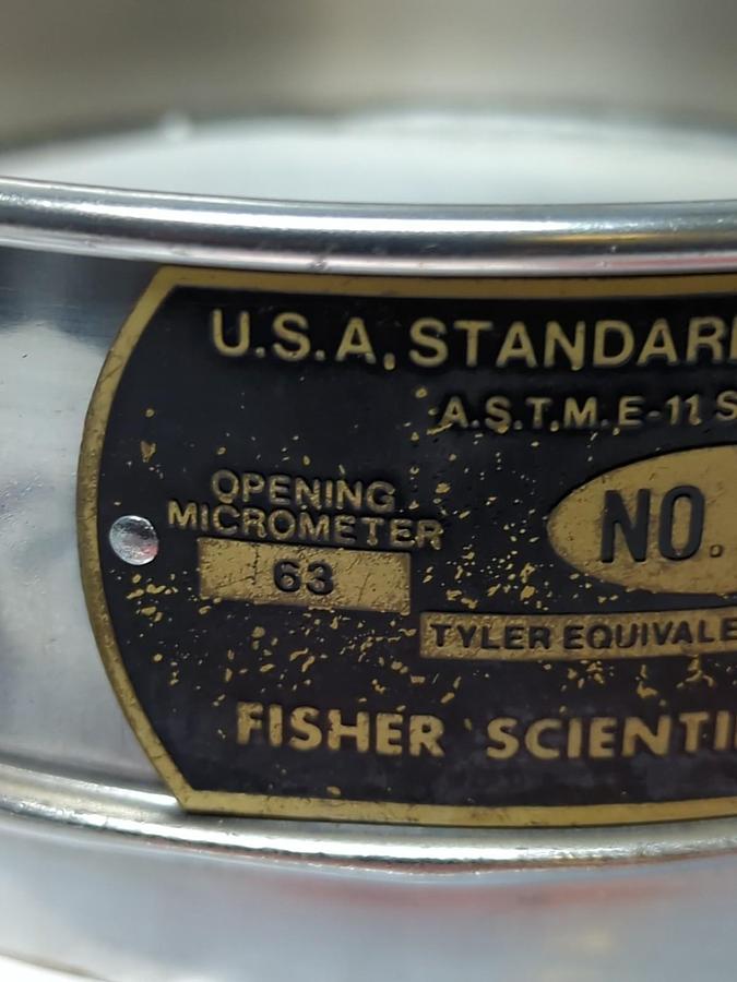 Used USA STANDARD,NO.230,TEST SIEVE 63UM .0025 INCH ASTM E-11 SPEC PRE-OWNED