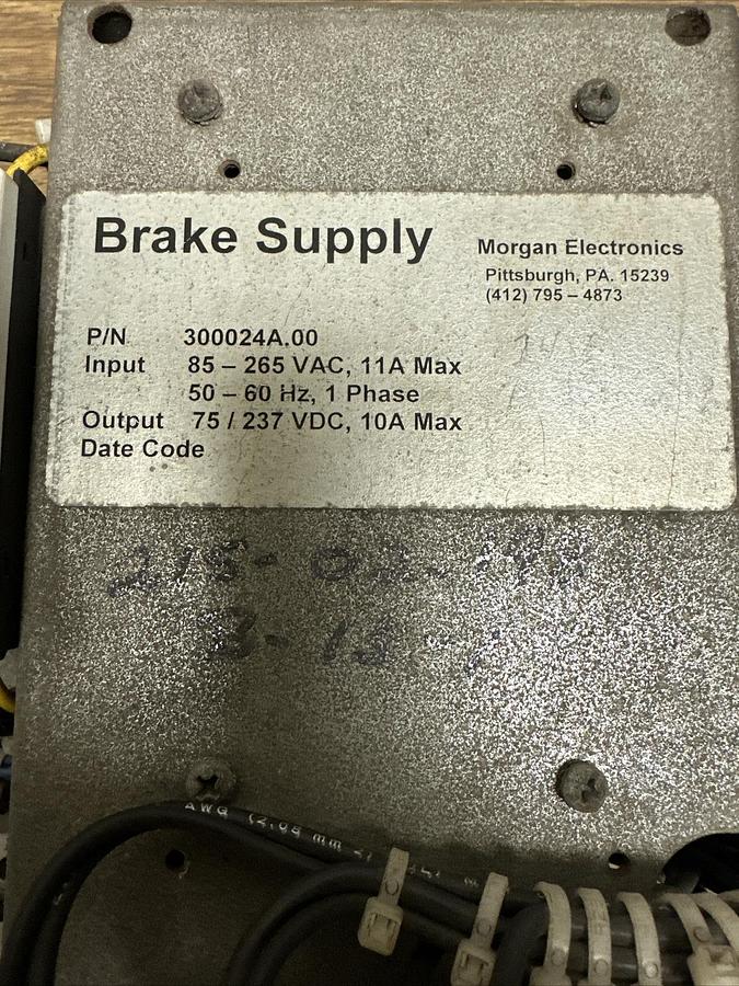 Used Morgan Electric,300024A.00,Brake Supply 85-265 VAC 11A Max Single Phase
