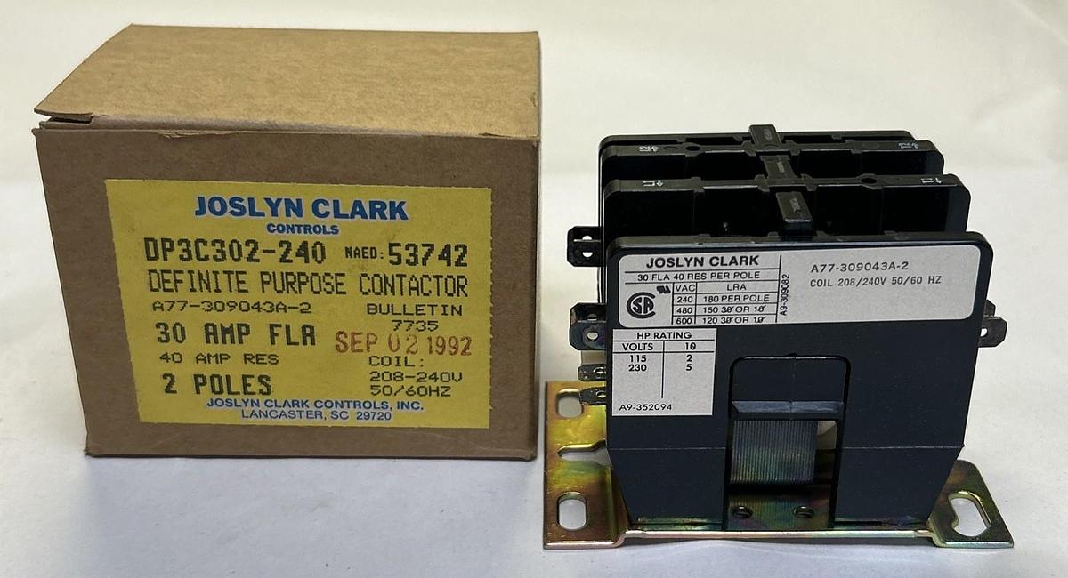 JOSLYN CLARK,DP3C302-240,DEFINITE PURPOSE CONTACTOR NEW