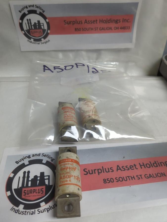 Used GOULD SHAWMUT,A50X125,TYPE 4 FUSE 125 AMP LOT OF 3 PRE-OWNED