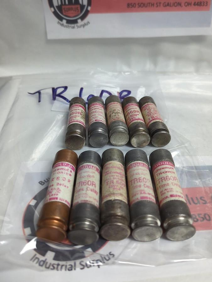Used GOULD SHAWMUT,TR-60R,TRI-ONIC 60 AMP FUSE LOT OF 10 PRE-OWNED