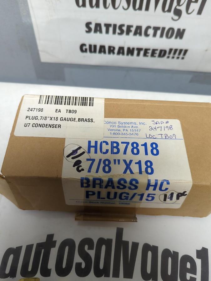 CONCO SYSTEMS,HCB7818,BRASS HC PLUG 7/8 IN X 18 BOX OF 11 NOS
