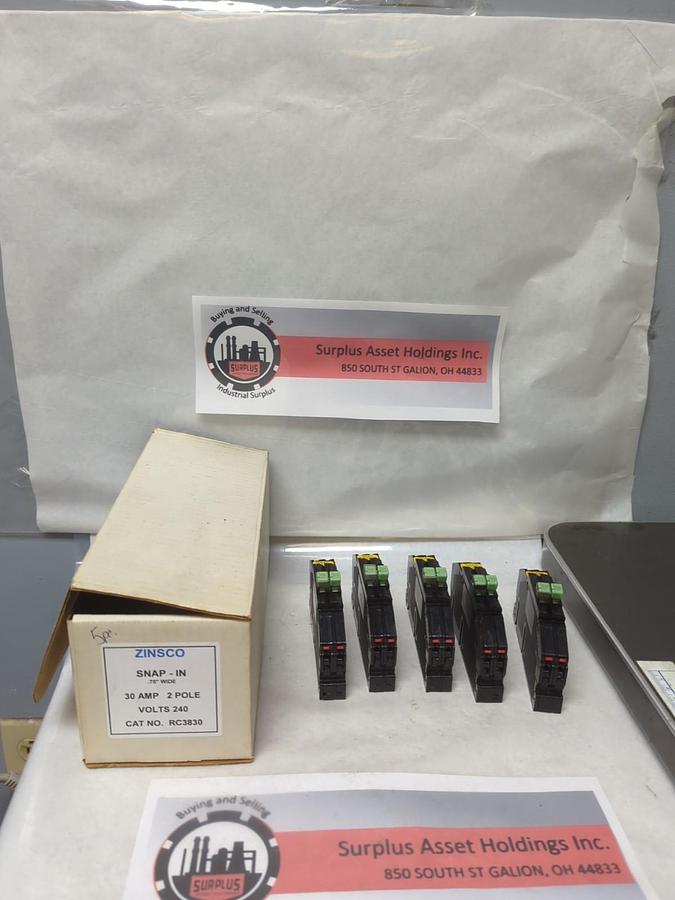 Used ZINSCO,R3830,CIRCUIT BREAKER 30 AMP 2-POLE LOT OF 5 PRE-OWNED