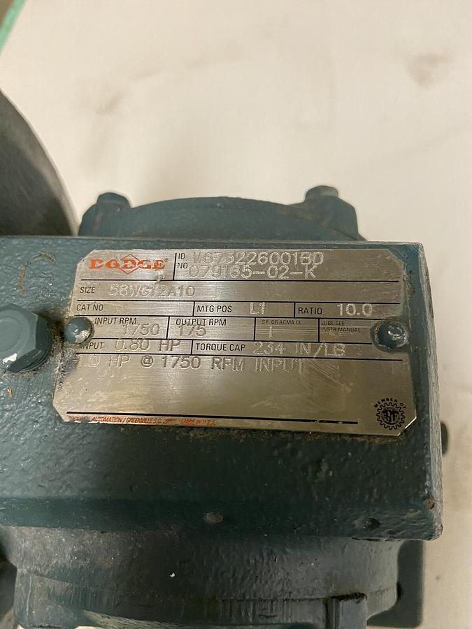 Dodge,56WG12A10,Gear Reducer Ratio 10 1750RPM 1Hp 234Inlb 3/4" output shaft