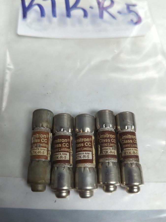 Used COOPER BUSSMANN,KTK-R-5,LIMITRON 5 AMP FUSE LOT OF 5 PRE-OWNED