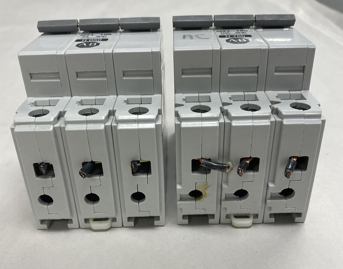 Used Allen-Bradley,1492-CB3,Circuit Breaker 5AMP 3HP / 10AMP 5HP Lot Of 2