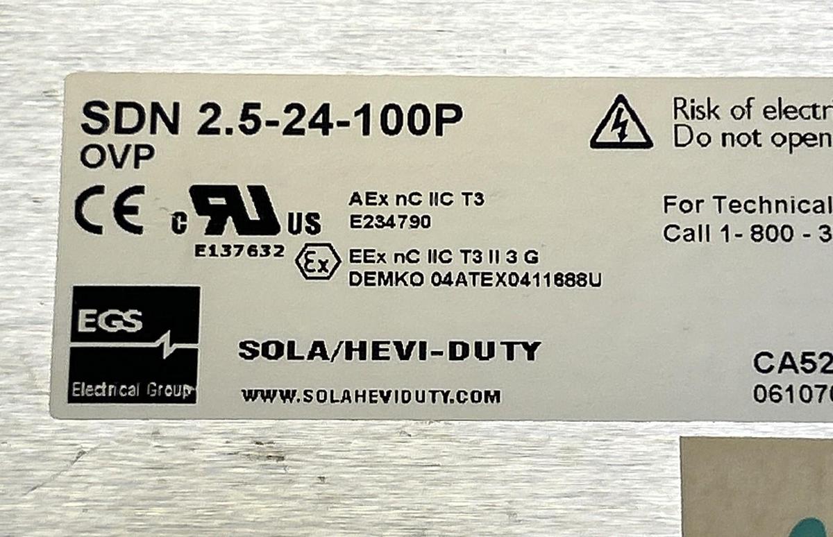 Used EMERSON SOLA,SDN 2.5-24-100P,POWER SUPPLY 2.5A 24VDC