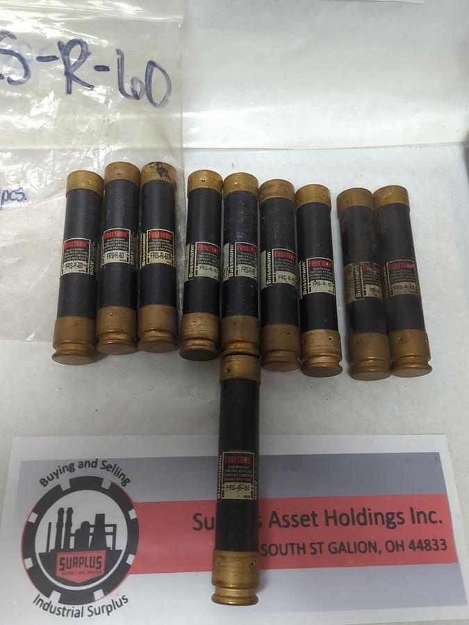 Used COOPER BUSSMANN,FRS-R-60,FUSETRON 60 AMP FUSE LOT OF 10 PRE-OWNED