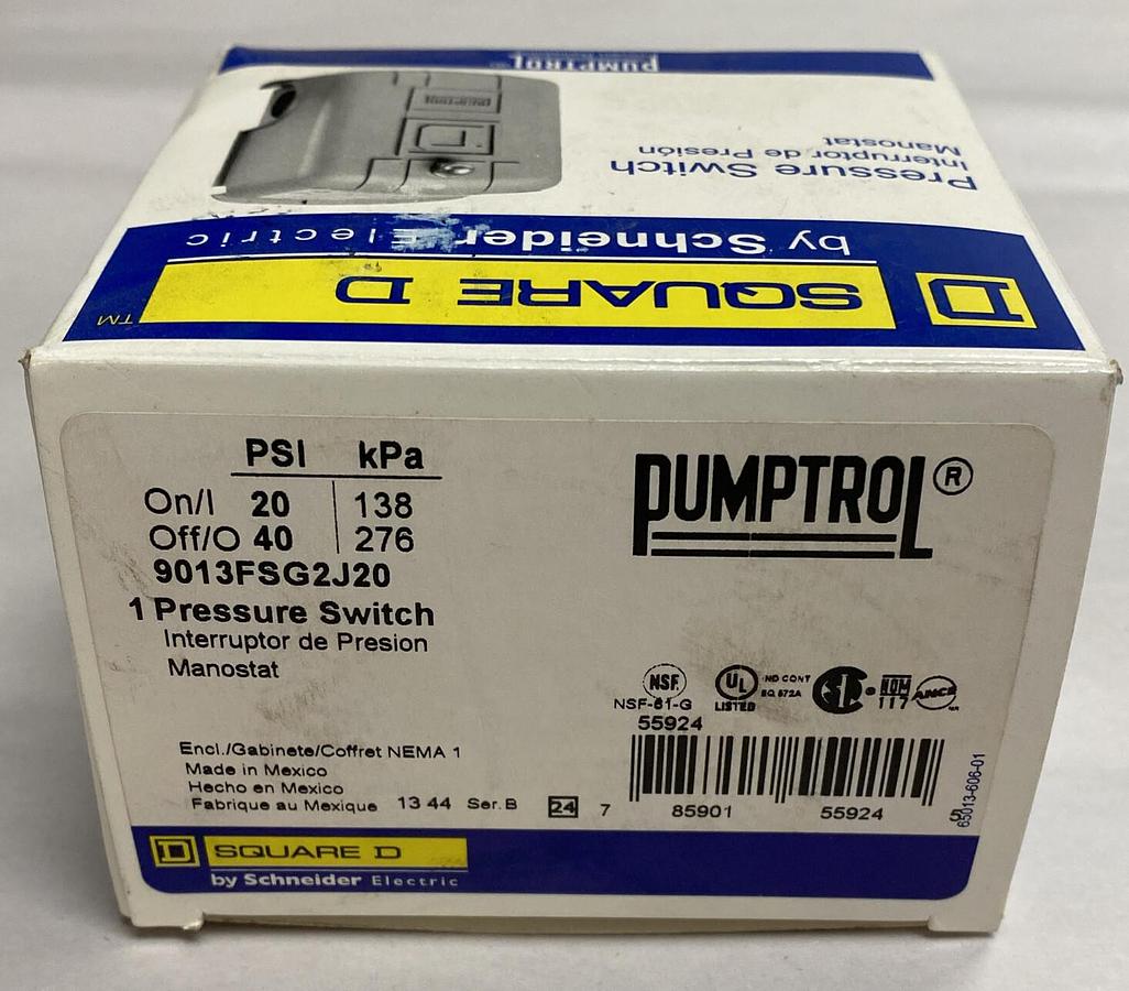 Used Square D,9013FSG2J20,Pressure Switch New