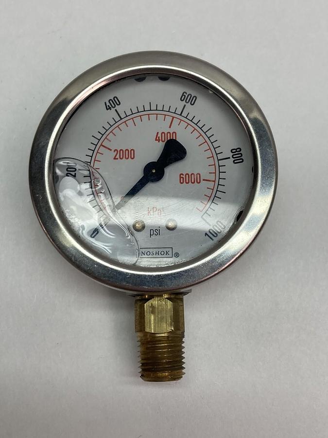 Noshok,0-1000 PSI,Fluid-Filled Brass Pressure Gauge