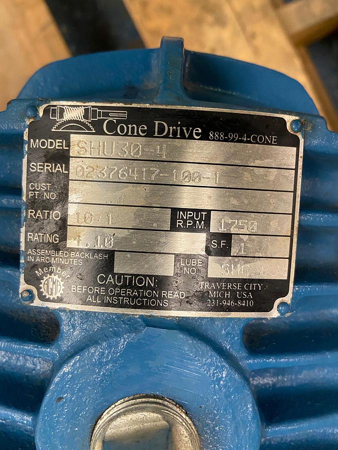 Cone Drive,SHU30-4,Gear Reducer Ratio 10 Input 1750RPM