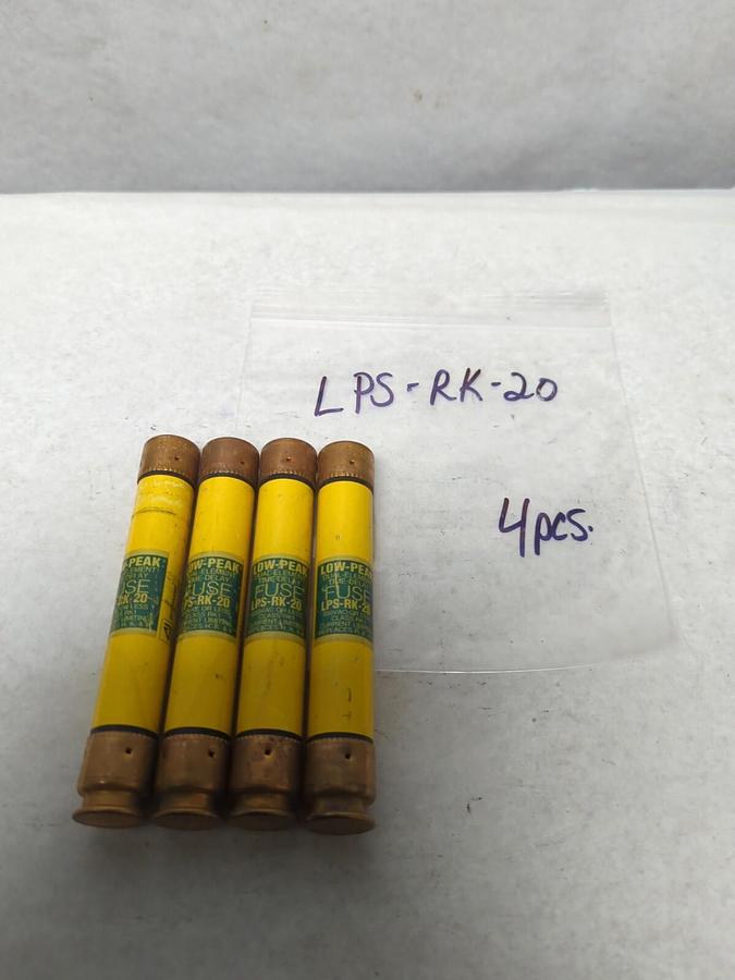 Used COOPER BUSSMANN,LPS-RK-20,LOW-PEAK 20 AMP FUSE LOT OF 4 PRE-OWNED