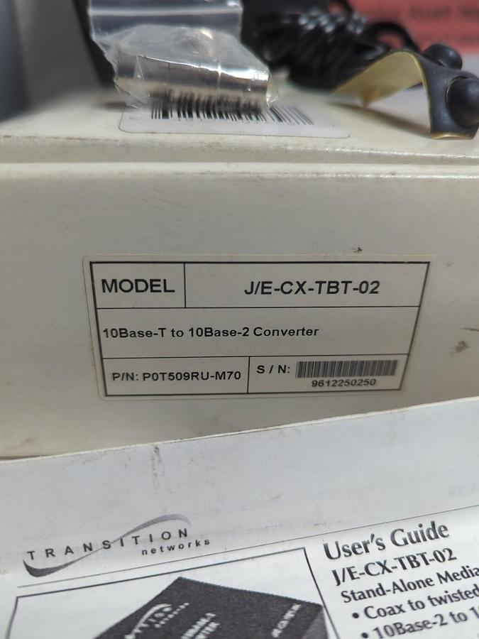 Used TRANSITION NETWORKS,J/E-CX-TBT-02,10BASE-T TO 10BASE-2 CONVERTER NOS