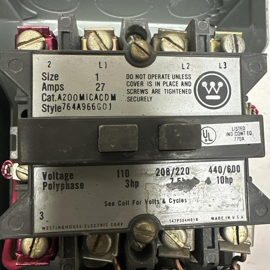 Used Westinghouse,A200M1CACDW,Size 1 Starter w/New Siemens Enclosure SXL1B4010A85000