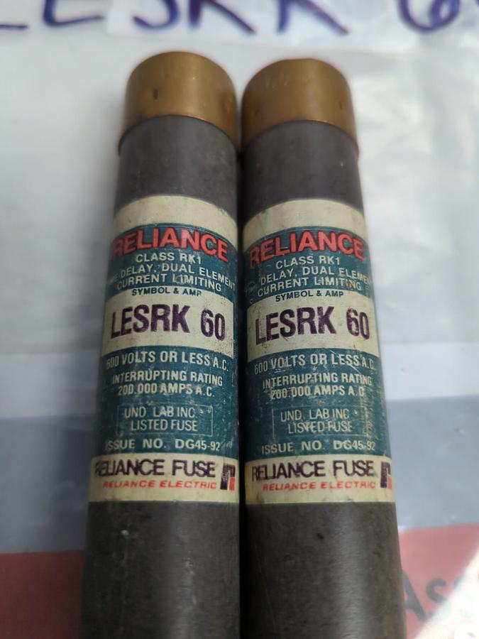 Used RELIANCE,ESRK60,TIME DELAY 60 AMP FUSE LOT OF 2 PRE-OWNED