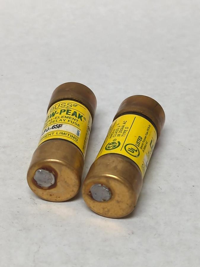 Used COOPER BUSSMANN,LPJ-6SP,LOW-PEAK 6 AMP FUSE LOT OF 2 PRE-OWNED