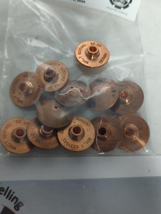 Used TRUMPF,0237501,CHROME PLATED LASER MACHINE NOZZLE 1.7MM/M8/ECE LOT OF 12