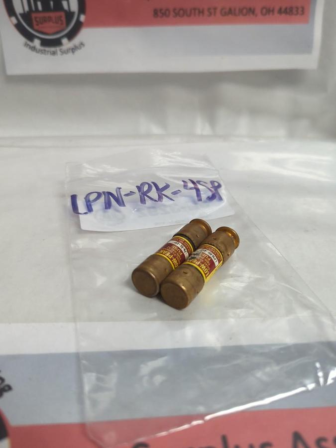 Used COOPER BUSSMANN,LPN-RK-4SP,LOW-PEAK 4 AMP FUSE LOT OF 2 PRE-OWNED