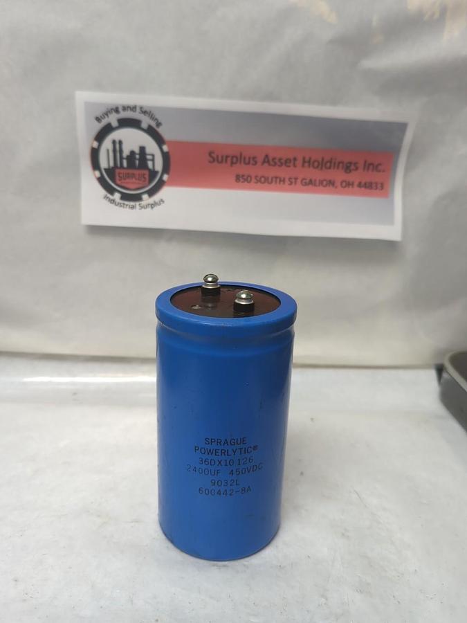 Used SPRAGUE,36DX10126,POWERLYTIC CAPACITOR 2400UF 450VDC PRE-OWNED