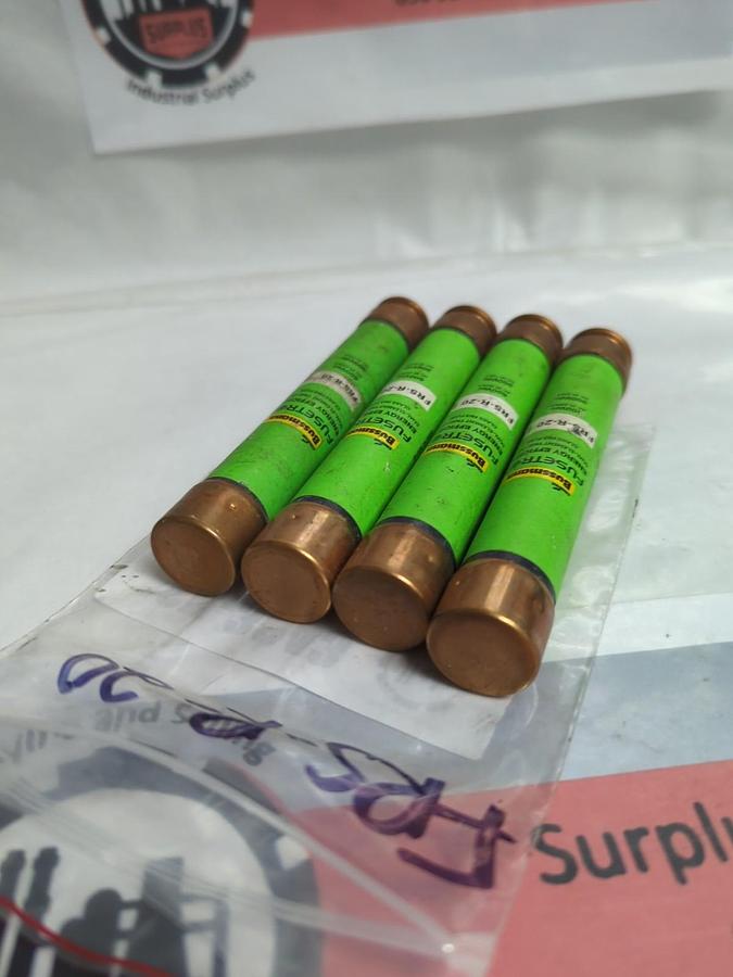 Used COOPER BUSSMANN,FRS-R-20,FUSETRON 20 AMP FUSE LOT OF 4 PRE-OWNED