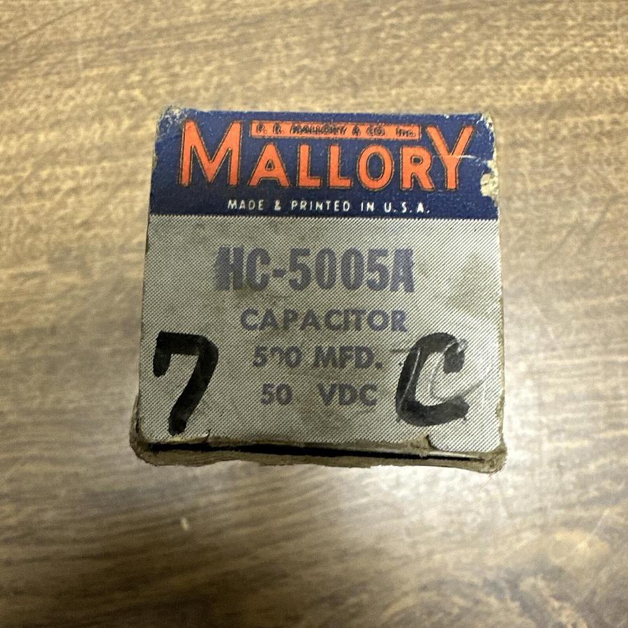Mallory,HC-5005A,Capacitor 500MFD 50VDC