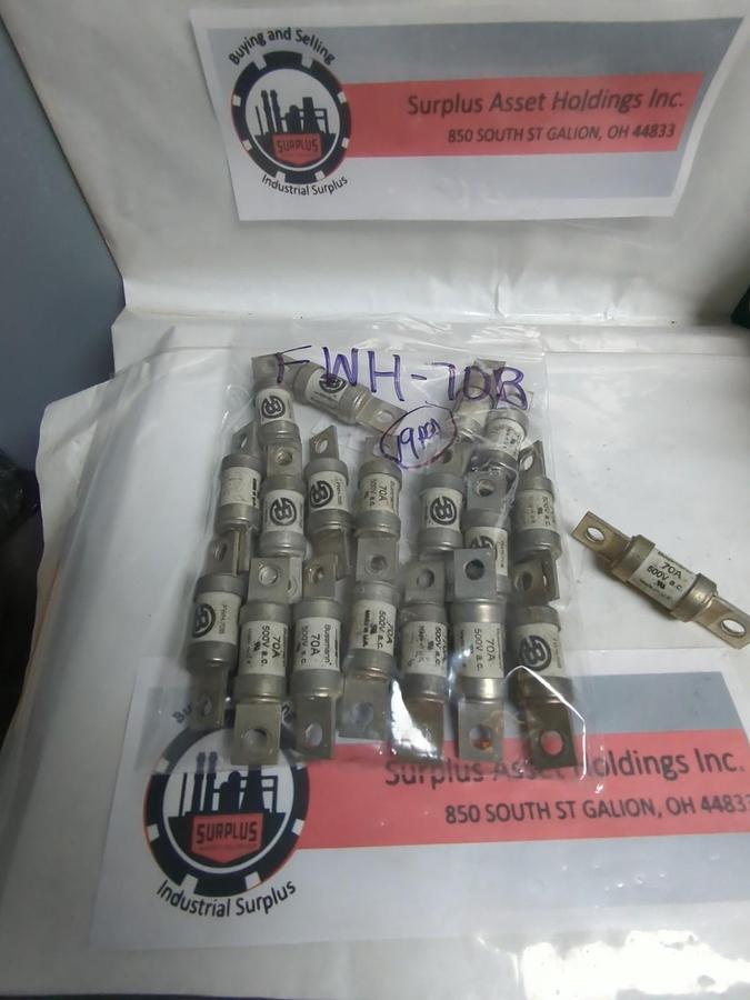 Used COOPER BUSSMANN,FWH-70B,SEMICONDUCTOR 70 AMP FUSE LOT OF 19 PRE-OWNED