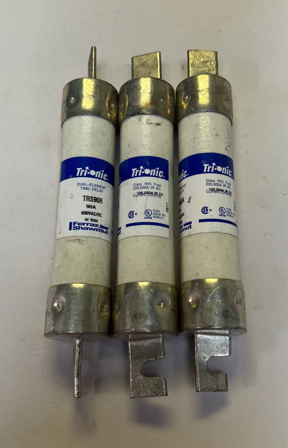 Used FERRAZ SHAWMUT,TRS90R,TIME DELAY FUSE 90A 600V LOT OF 3