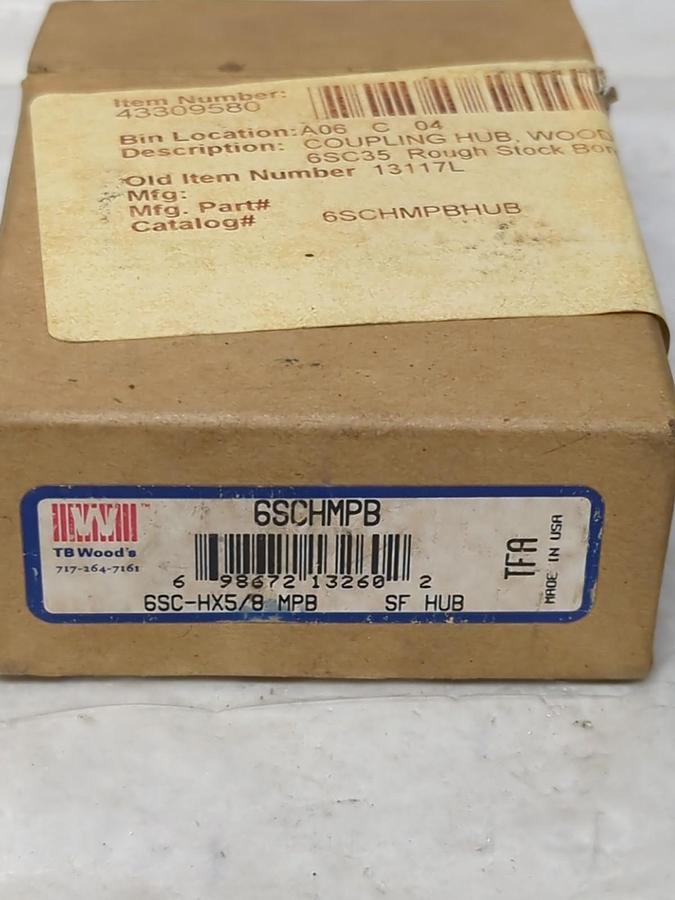 T.B. WOODS,6SCHMPB,COUPLING HUB 6SC-HX 5/8 MPB MISSING BOLTS NOS