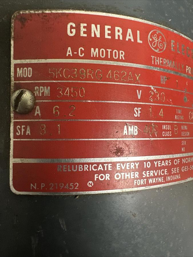 GE,5KC39RG462AX,1HP 3450RPM 230V 1PH 56CZ Frame AC Motor (G028)