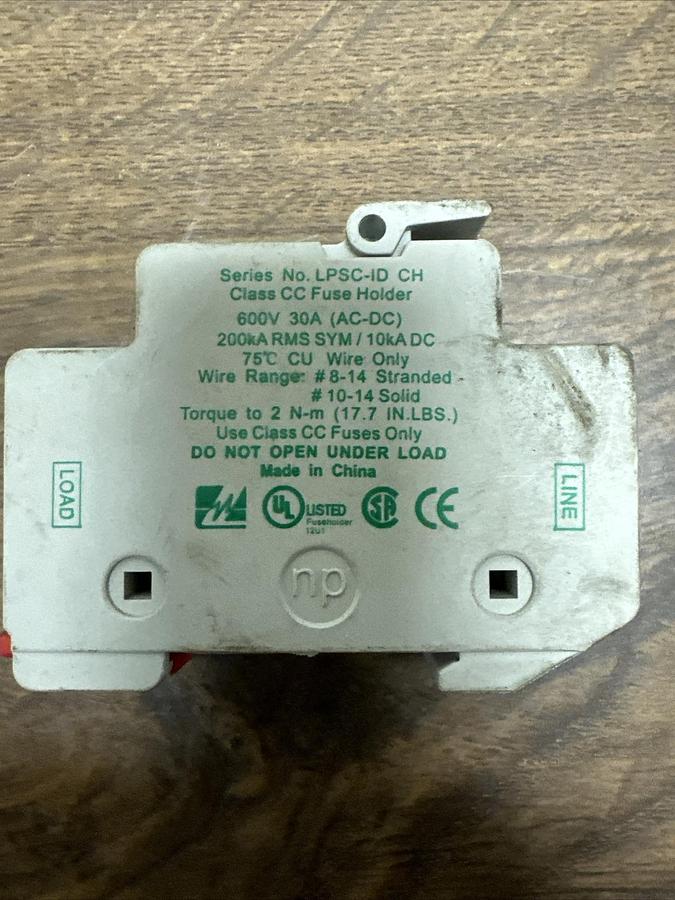 Used Littlefuse,LPSC-ID CH,600 V 30Amp Fuse Holder
