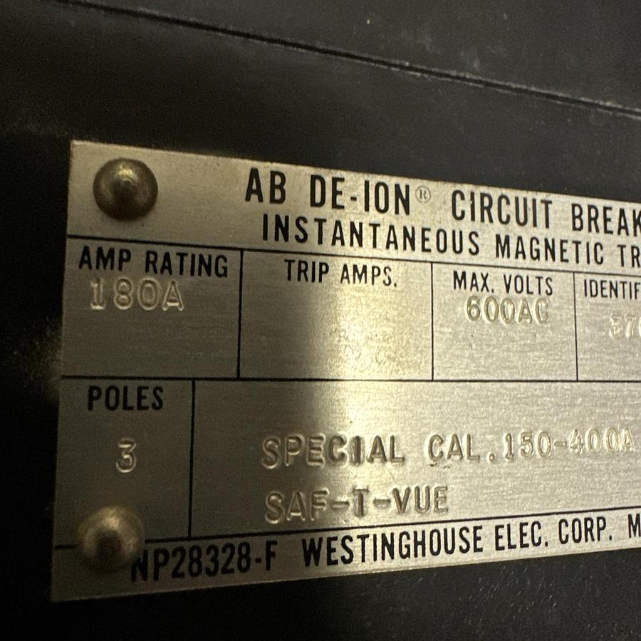 Used Westinghouse,3760200G09,180 Amp 3 Pole Molded Circuit Breaker