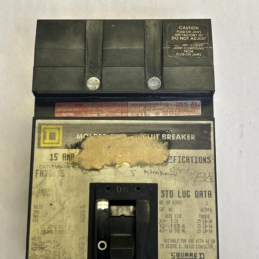 Used SQUARE D,FH36015,I-LINE CIRCUIT BREAKER 15A 600V 3P